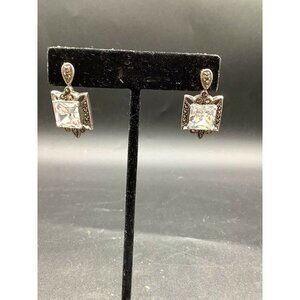 STERLING Silver 925 Antique style Glass Drop Dangle Earrings